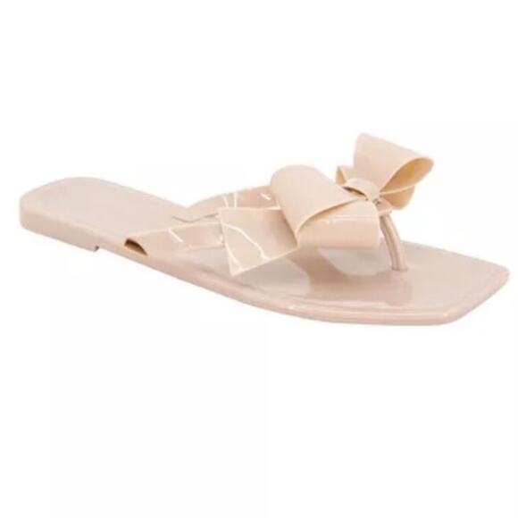 BCBGeneration Beige LIMA Jelly Bow Sandals Flat Flip flop Size 9 - Picture 1 of 11